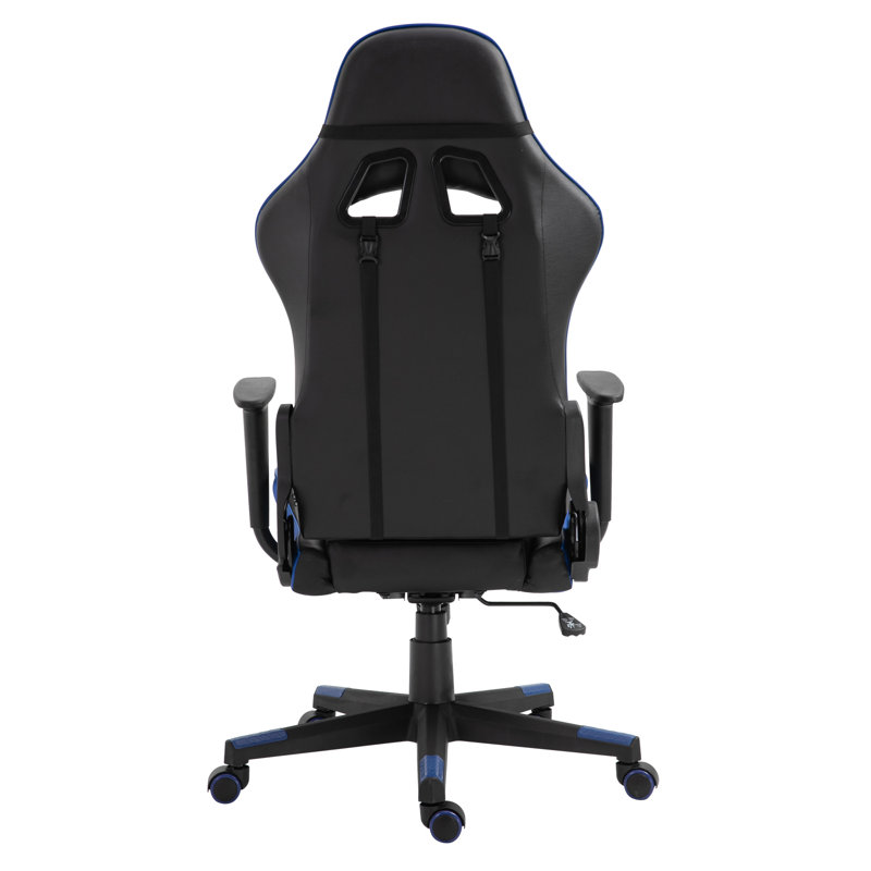 Inbox Zero Adjustable Reclining Ergonomic Swiveling PC & Racing Game Chair, Black/Blue