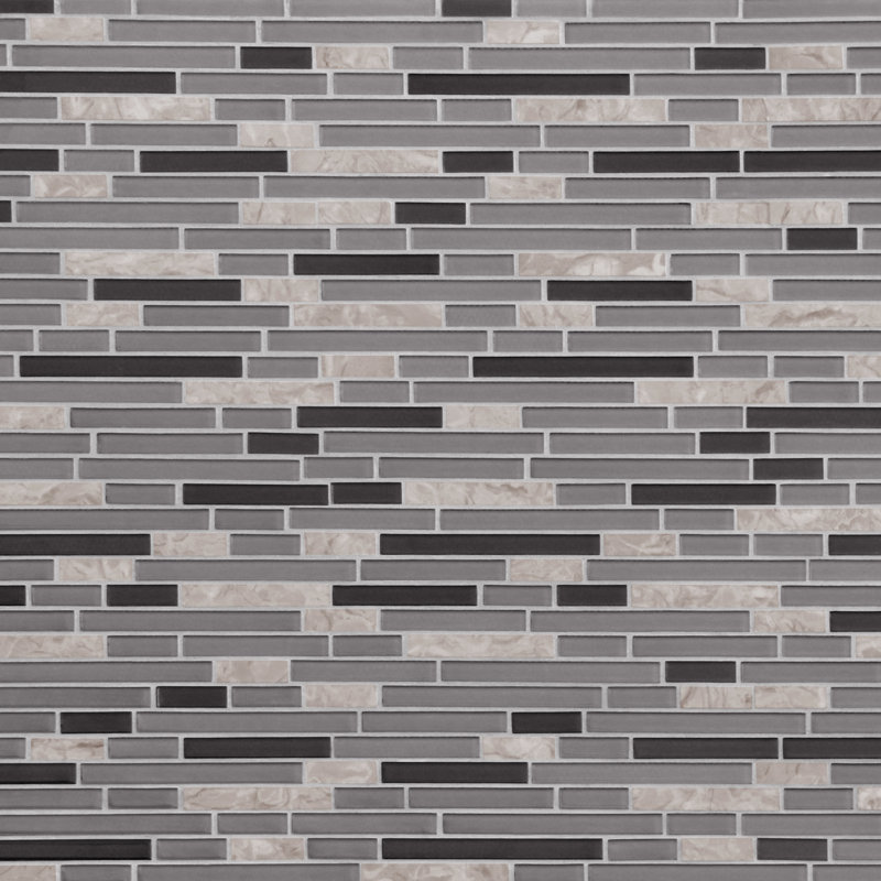 11.8" x 12" Interlocking Glass and Stone Mixed Wall Mosaic Tile, Mix Black