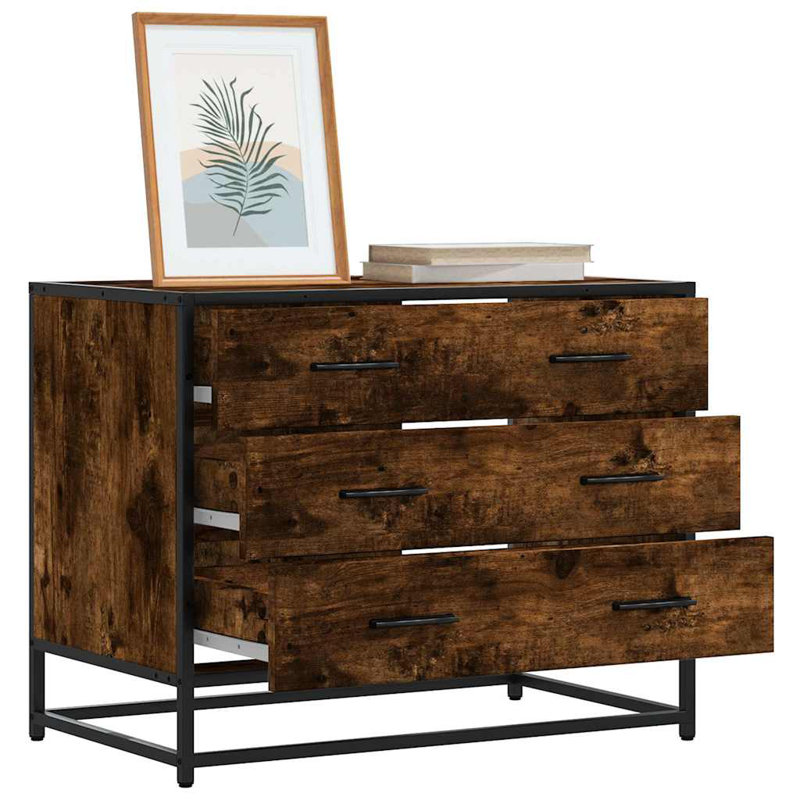 Sharrika Metal Rectangle Accent Chest, Smoked Oak
