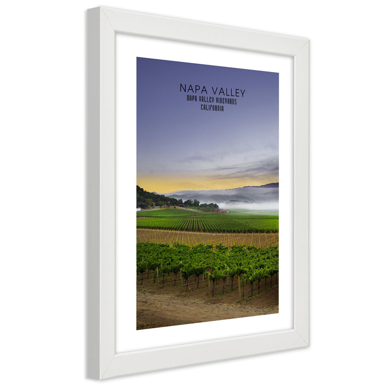 Napa Valley Landscape Picture - Single Picture Frame Print, 90cm H x 60cm W, White