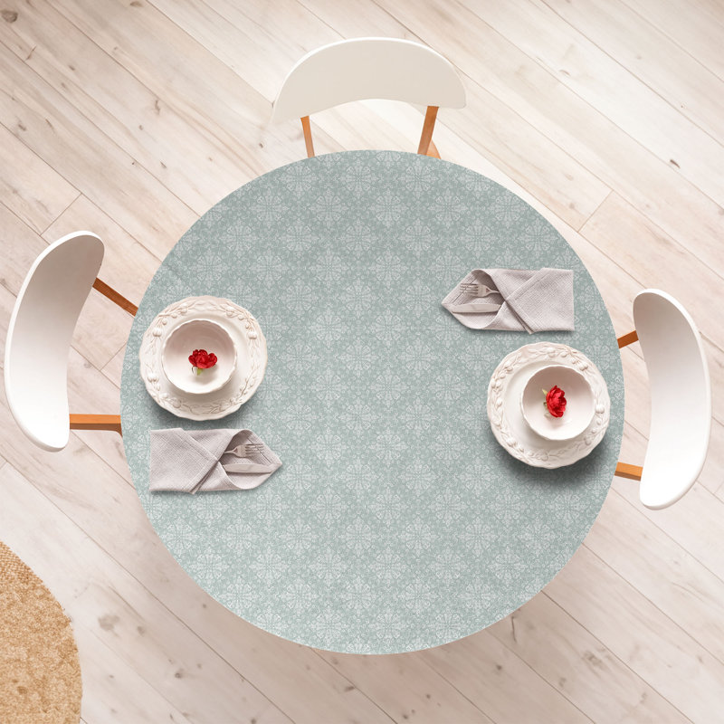 Ambesonne Pastel Fitted Round Tablecloth Pale Sage Green and White, 67.72" Round