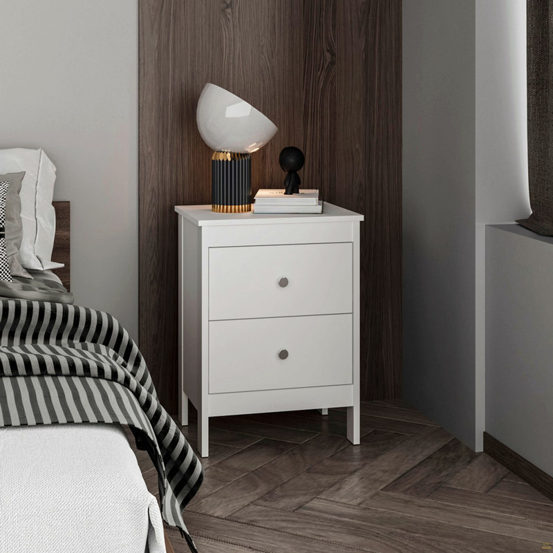 Nightstand Two Drawer And Open Shelf, Modern Bedside Table