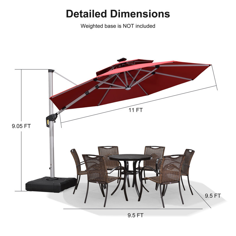 Parasol en porte-à-faux à énergie solaire 11 pi avec DEL Cotter, rouge, Terra