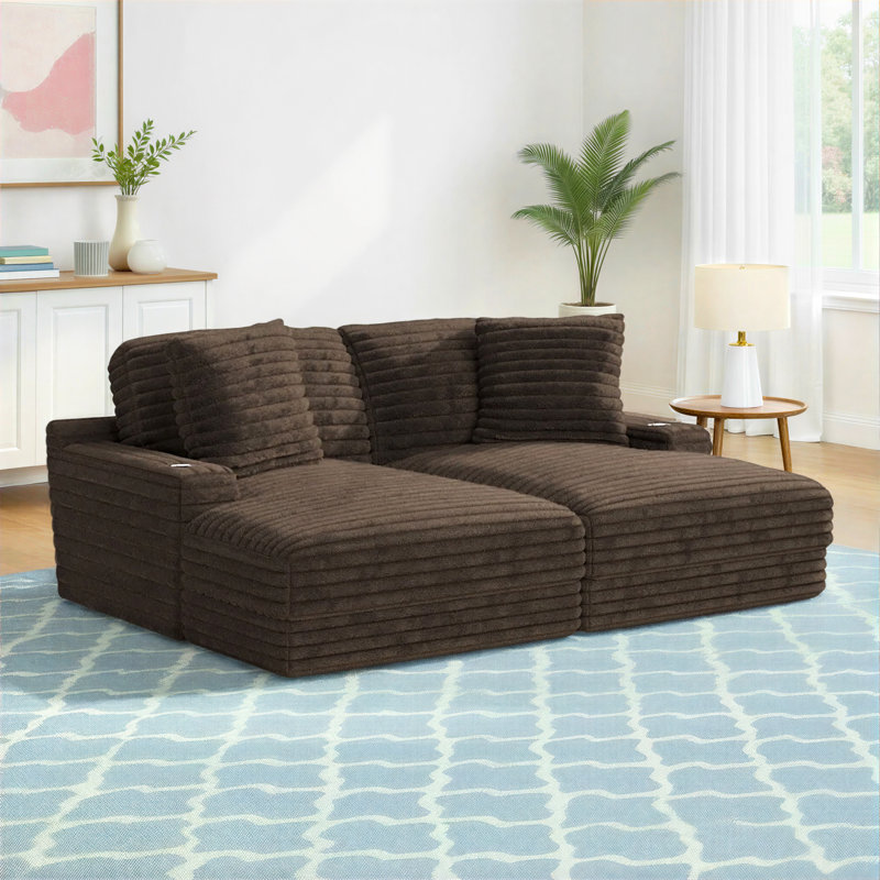 Chaise longue double rembourrée Blossie, Brun