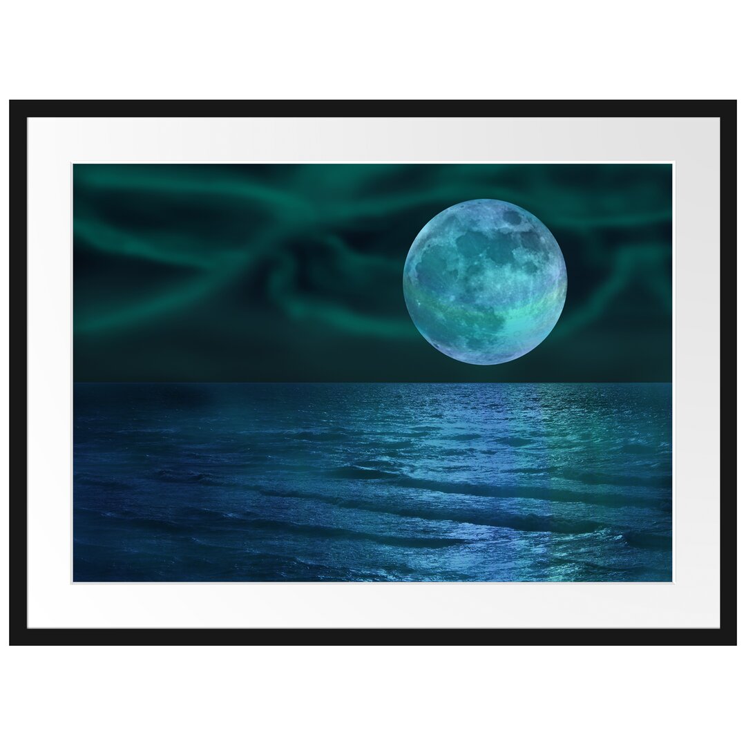 Gerahmtes Fotoposter 'Ruhige See mit Vollmond'