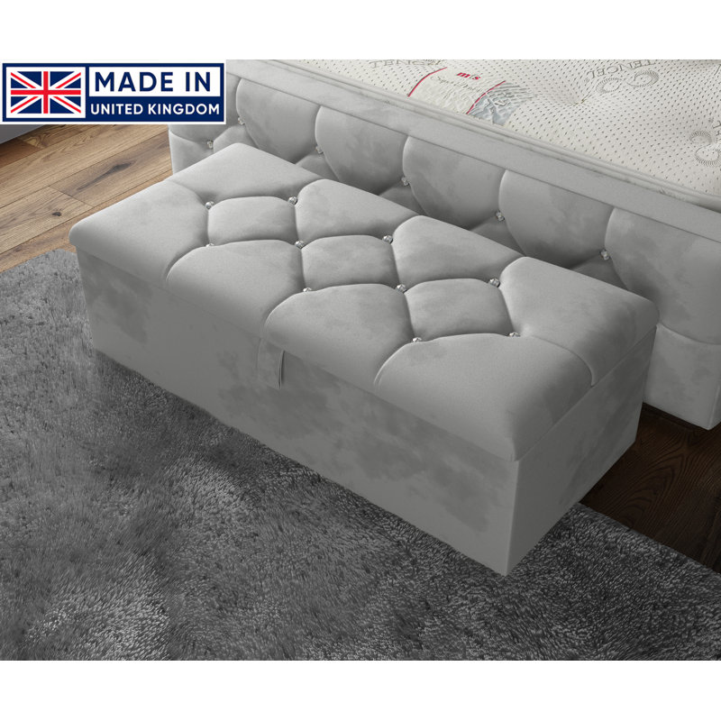 Alax 102cm Wide Rectangle Geometric Standard Ottoman with Storage, Silver