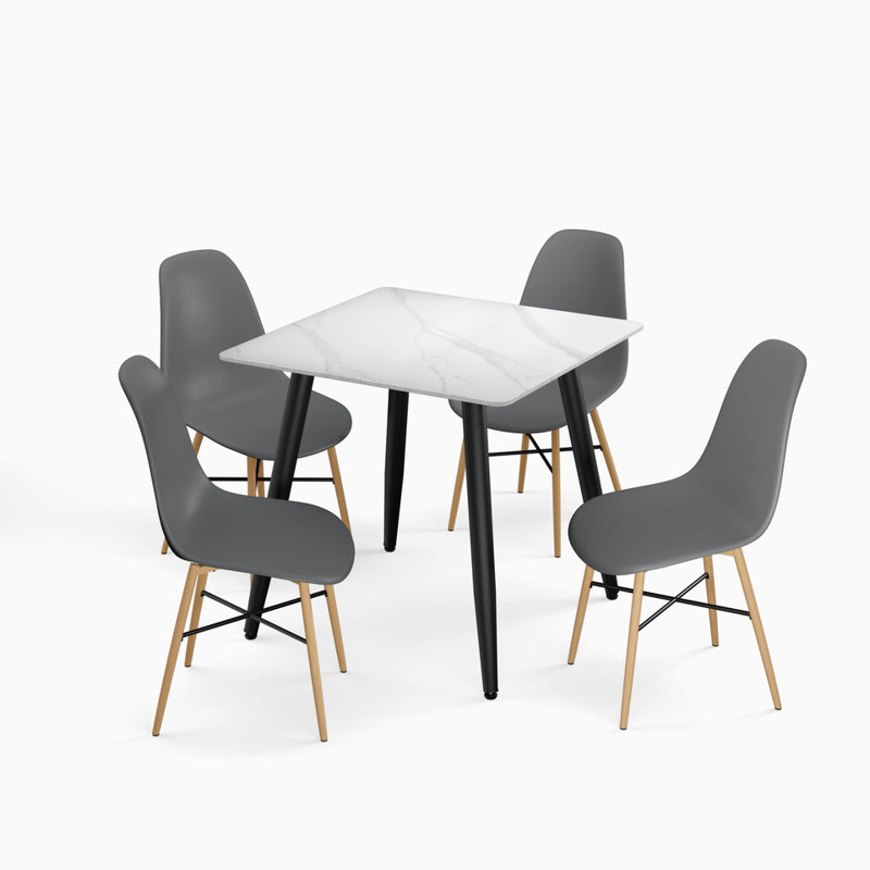 4 - Person Dining Set, Grey, White Matt