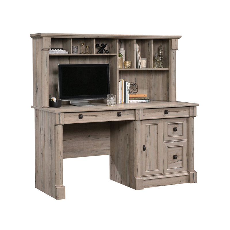 Bureau d'ordinateur avec huche, finition brune, Brun antique