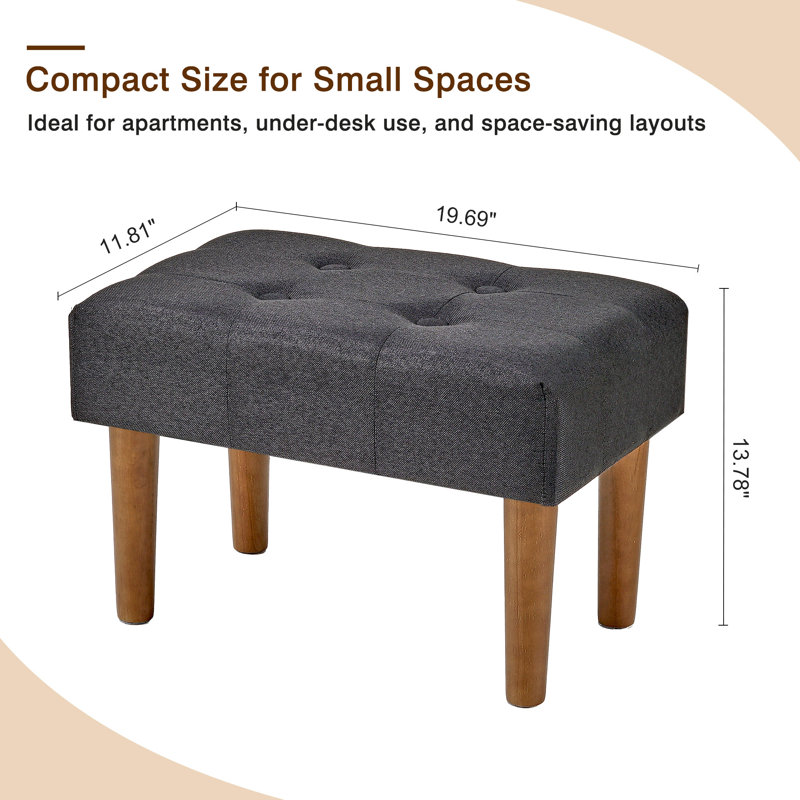 Nuha Linen Upholstered Ottoman Footrest , Black