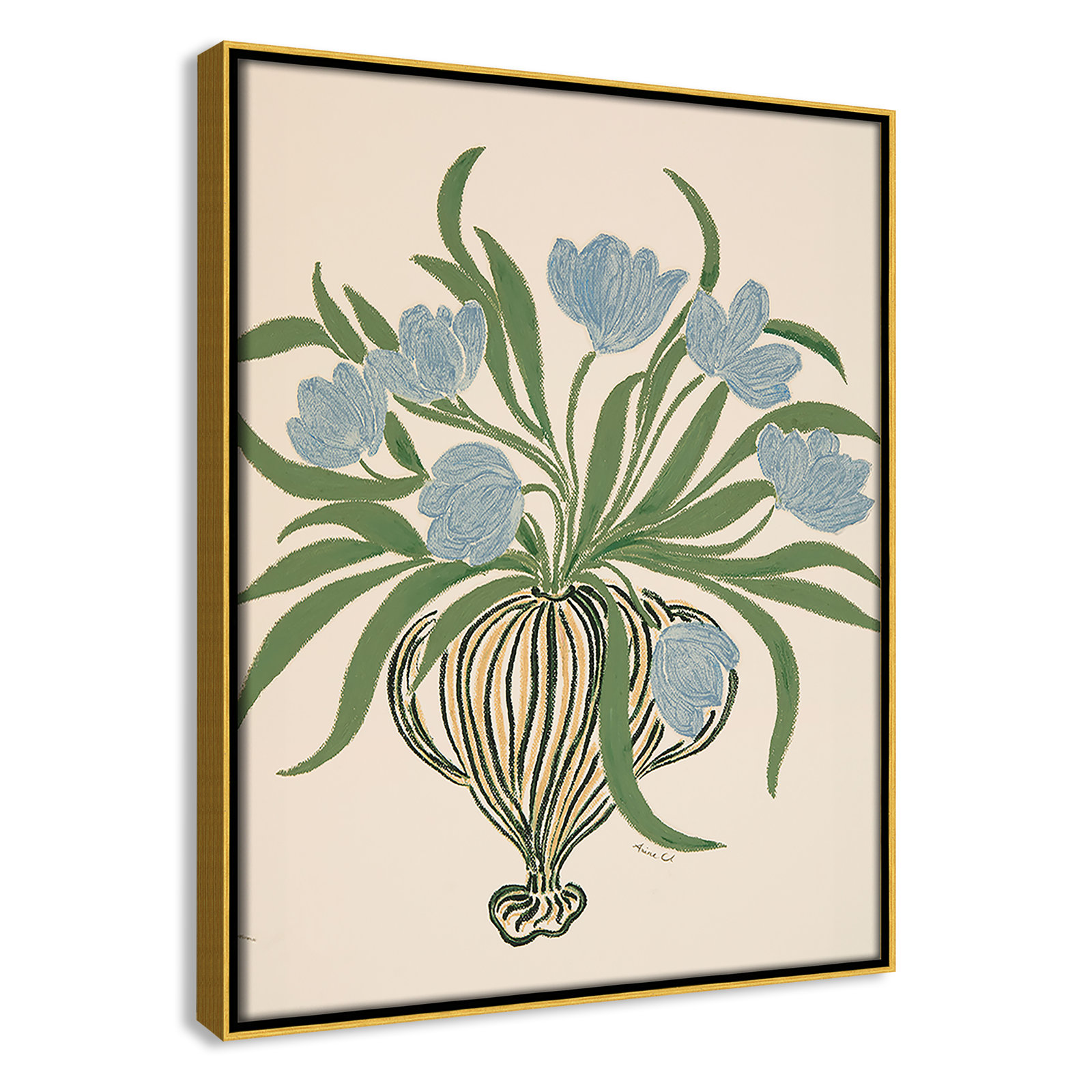 La Poire Blue Tulips Print by Camilla Bergqvist, 15.5" H x 12.5" W, Gold