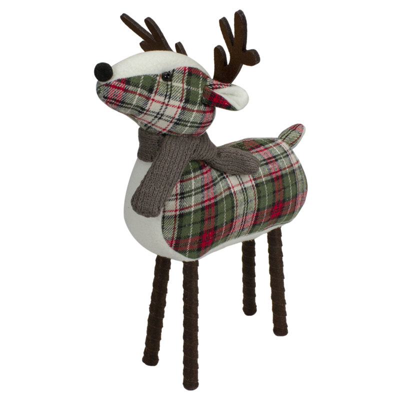Décoration de Noël renne écossais rouge et vert 13,5 po