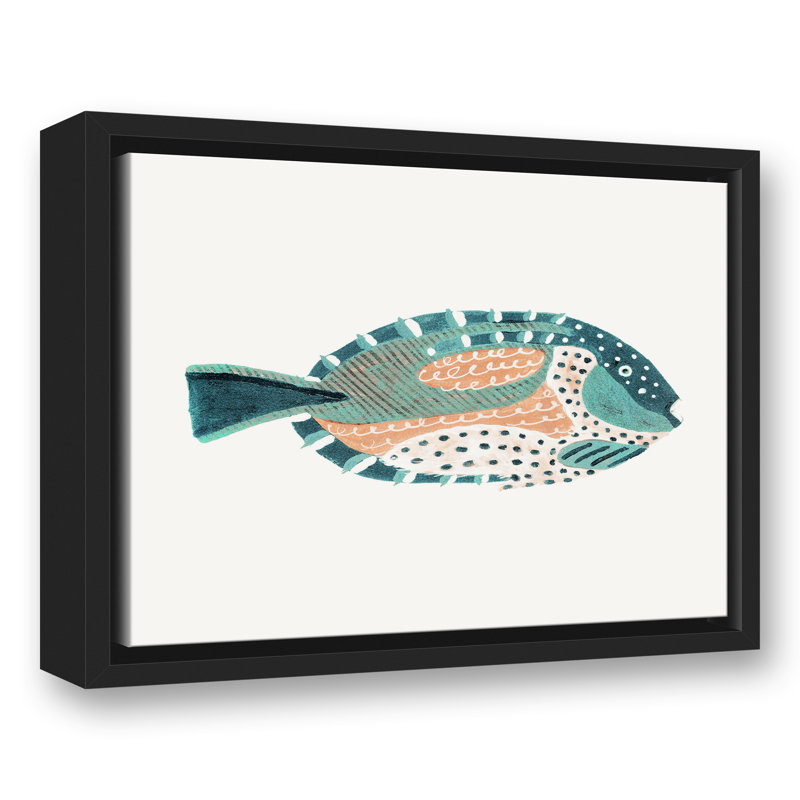 " Patterened Fish ", 12.75" H x 15.75" W x 1.75" D, Black Floater Framed