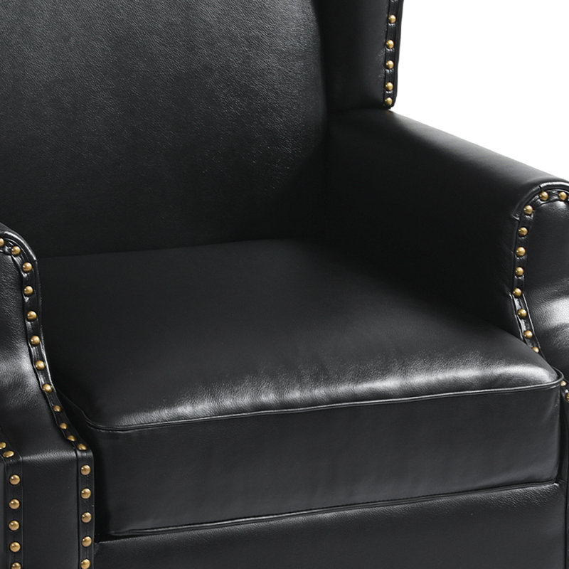 74.4 Cm Wide Wingback Chair, Black Faux Leather