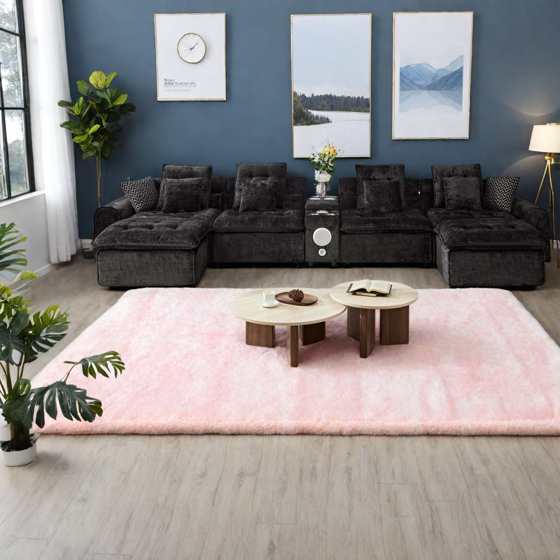 Grand sofa sectionnel avec rangement, canapé modulaire moderne en boucle noire pour la maison, Noir