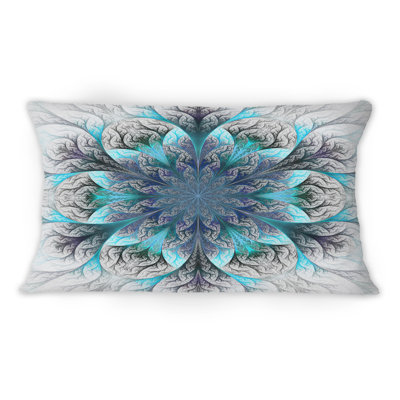 Turquoise And Gray Fractal Flowers - Modern Printed Throw Pillow
