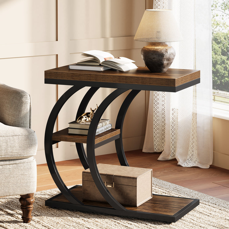 Table de bout en C à 3 niveaux pour le salon, Rustic Brown, Set of 2