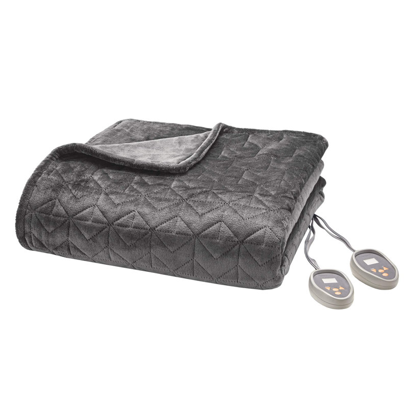 Couverture matelassée chauffante en peluche, gris, 11.26