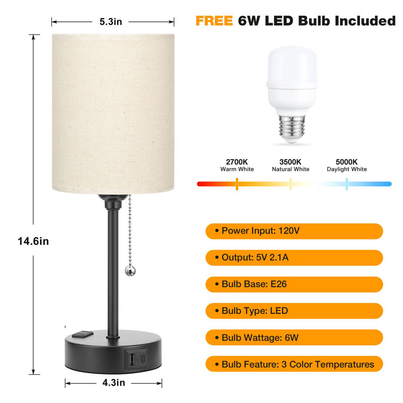 Petite lampe de table de chevet pour la chambre à coucher, Beige, Noir, noir, noir, noir