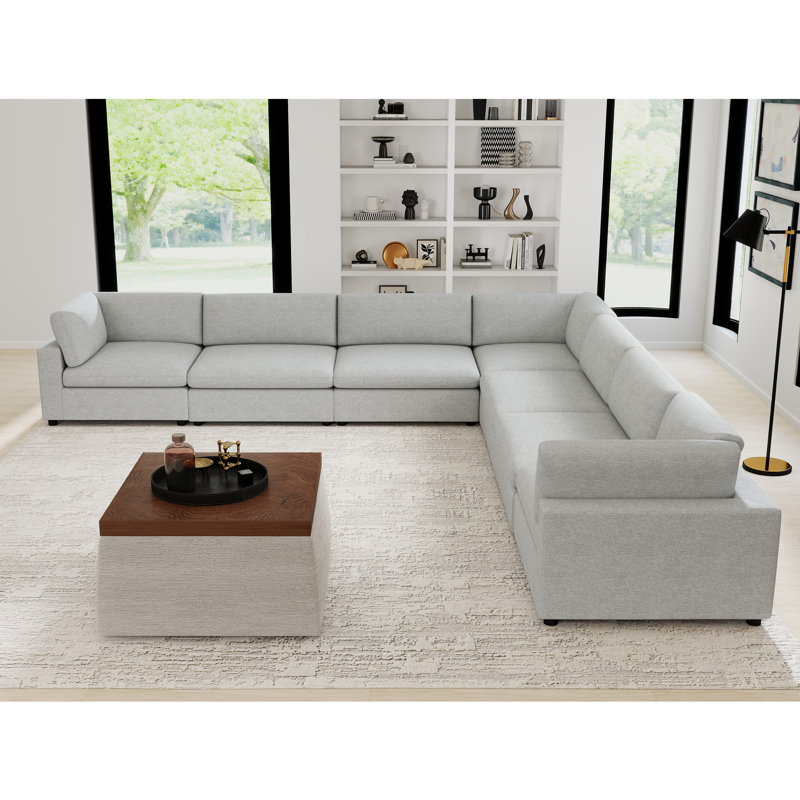 7-Piece Modern Minimalist Soft-Upholstered Sectional With Pillow Back