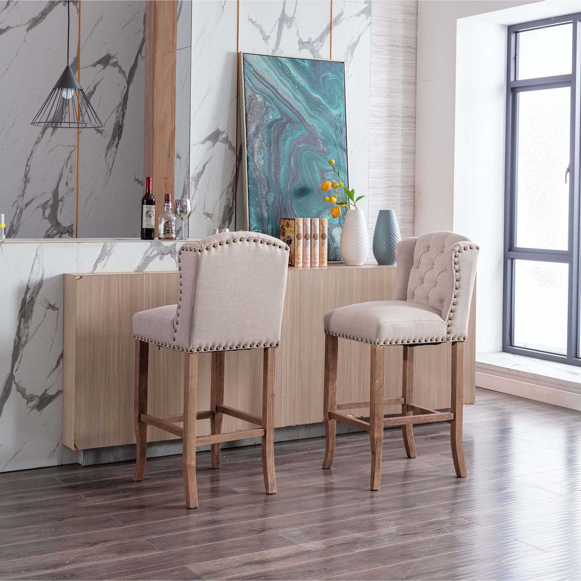 Rosalind Wheeler Modern Style Wood Frame Velvet Upholstered Bar Stools