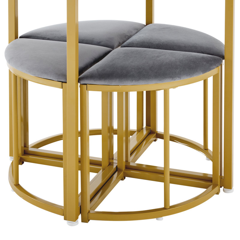 Aarianna 4 - Person Dining Set, Grey/Gold