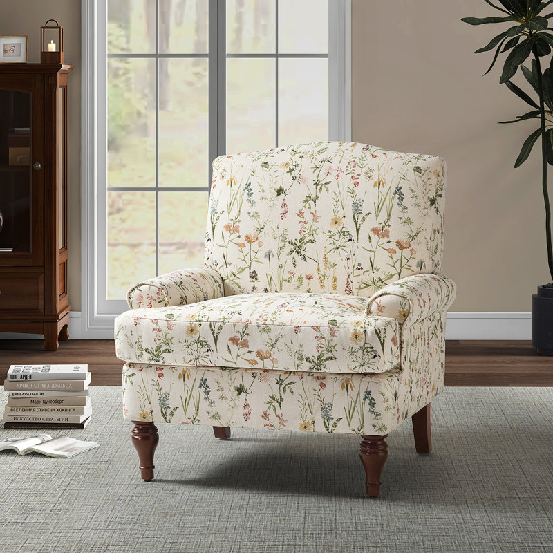Mooresville 31'' W Traditional Upholstered Armchair with Solid Wood Legs, Beige Polyester Blend