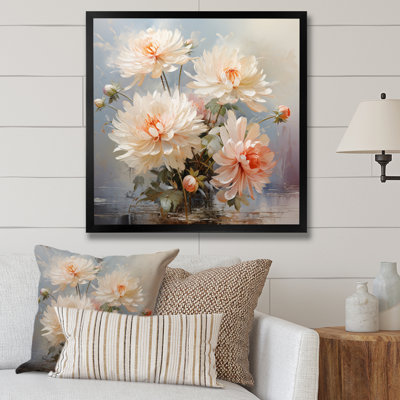 Peach Chrysanthemums Romantic Impression II - Floral Wall Art Living Room