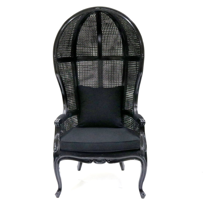 Balloon Canopy Hood Throne Lounge Chair, Black Chenille, Black