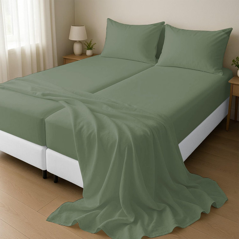 Split King Sheets for Adjustable Beds 100% Egyptian Cotton 1000 Thread Count Sheets - 5Pcs Split King Sheet Set 18" Inch Deep Pocket - Sage Solid