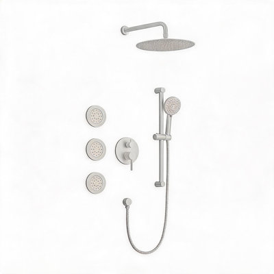 Wall Mounted White Brass Complete Shower System with Rain Shower Head Hand Shower Slide Bar Bodysprays Shower Arm Hose Valve Trim