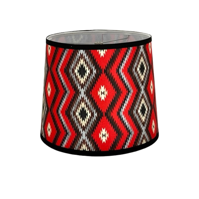 Abat-jour tambour en coton (vissé) en rouge / noir, H 12 po x l 16 po x P 16 po