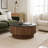 Montoya 34" Round Coffee Table, Black Top Coffee Table with Brown Mango Wood Fluted Plinth Base