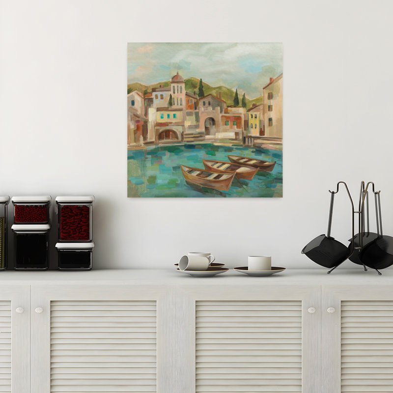 Baie contemporaine italienne avec art bleu baie, H 18 po x l 18 po