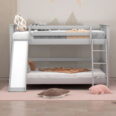 Lit superposé simple au-dessus de simple avec glissière et échelle convertibles - Lit superposé en bois peu encombrant, amusant et sécuritaire pour les enfants, facile à assembler