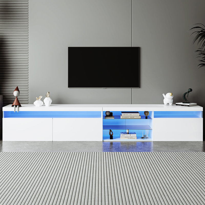 Mid - century Modern TV Stand with Two Cabinets, Ideal for 65+ Inch TVs and Enhancing Home Storage and Style, White