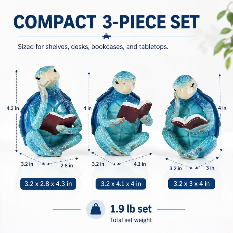 Sculptures de tortues marines bleues en résine, lot de 3