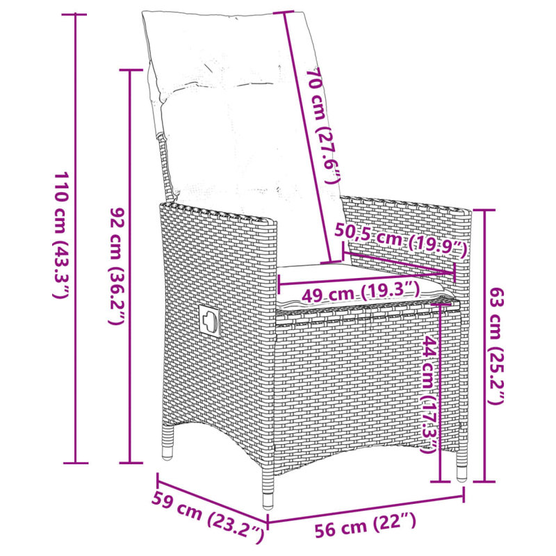  Ensemble de 2 chaises de jardin inclinables noires