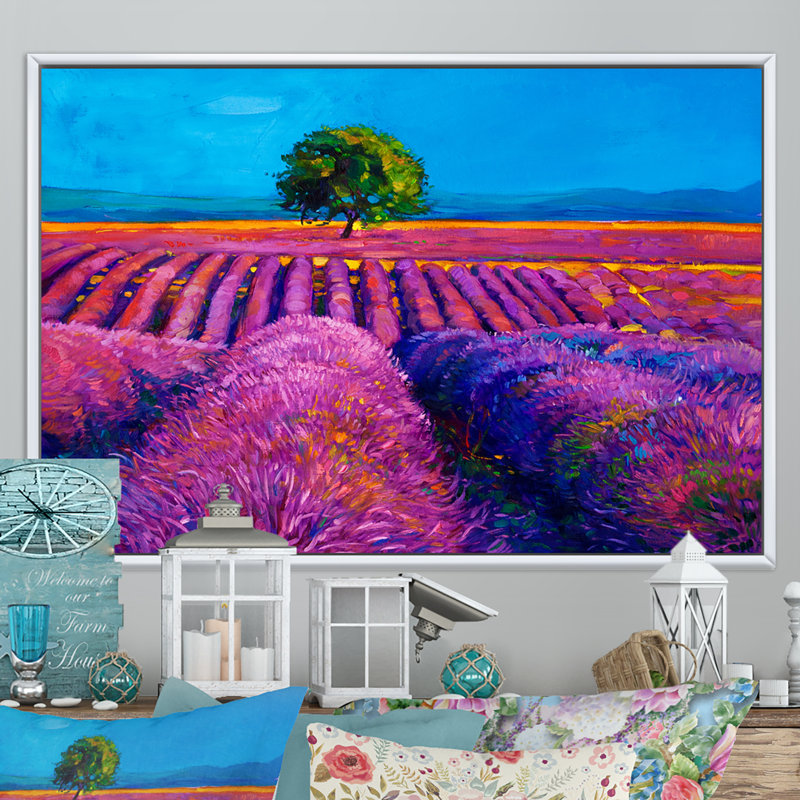 " Lavender Fields II ", 24" H x 36" W x 1" D, White Floater Frame