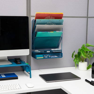 Mind Reader 4-Tier Vertical File Storage, Desktop Organizer, Wall Mount, Metal, 12.5"L x 4"W x 16.5"H