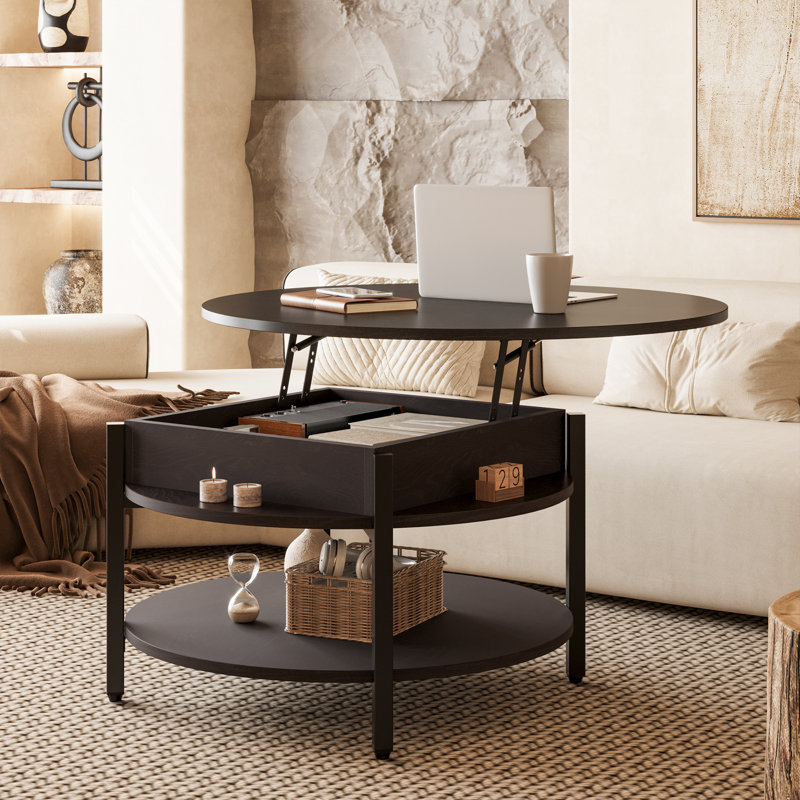  Table basse à plateau relevable en bois avec rangement Wynny, Espresso noir, H 18 po x l 27 po x P 27 po