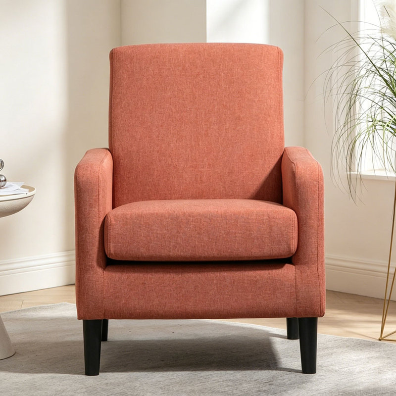Fauteuil d'appoint rembourré imitation lin avec structure en bois massif, Rouge