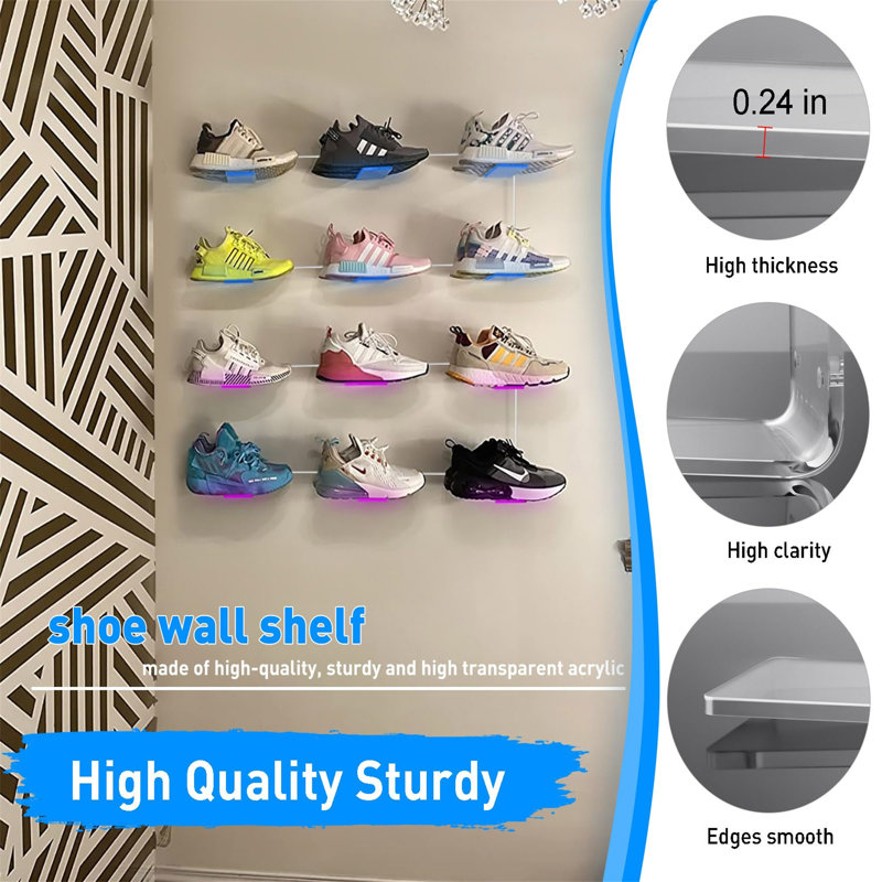 Floating Shoe Display Rack 6-Piece Set With Lights, Glowing Colour Changing Wall Rack