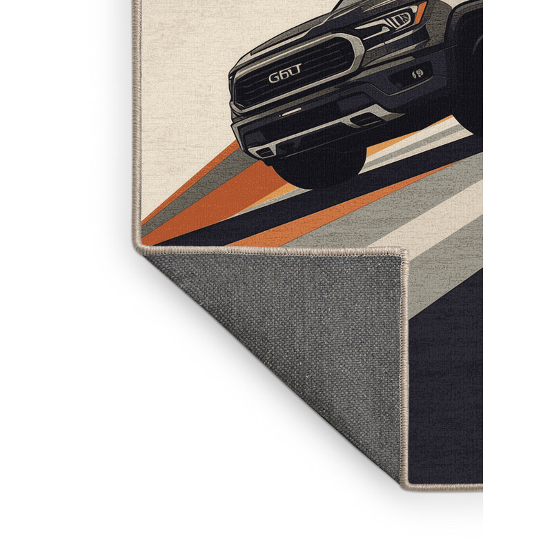 Soft Plush Eger Modern Pickup Truck Modern Area Rug in Beige – Beige Binding, 2x4