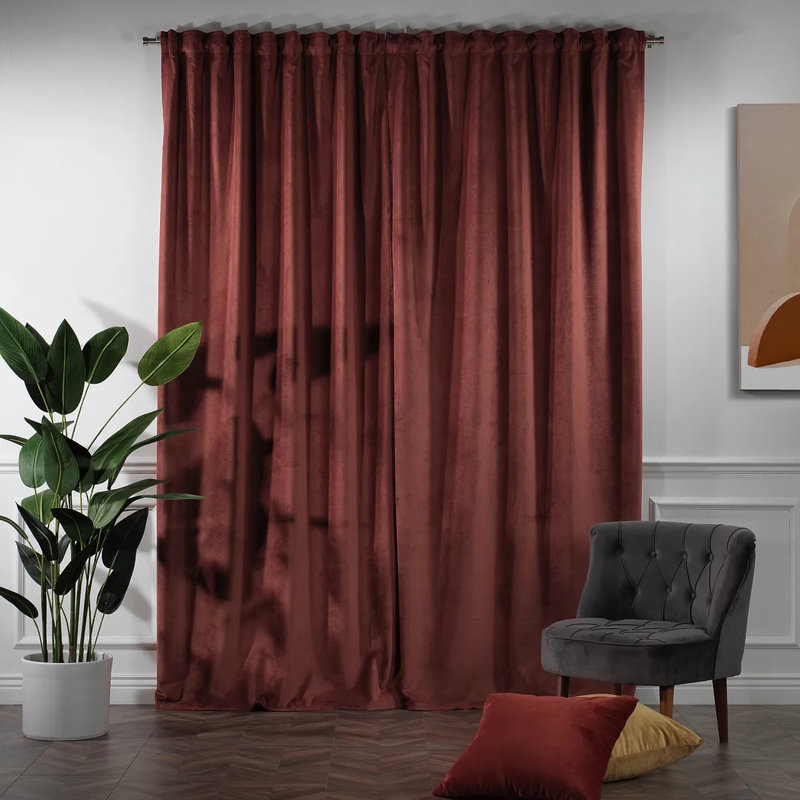 Rideau simple extra long et extra large en velours mat luxueux, 57 rouge brique, L 52 po x L 84 po