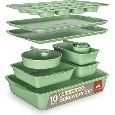 Ensemble de plats de cuisson 10 pièces verts - casseroles antiadhésives en acier au carbone, empilables, lavables au lave-vaisselle, résistantes aux taches, allant au four jusqu'à 450 ° F