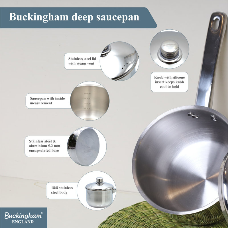 Buckingham Stainless Steel Deep Saucepan Induction Compatible 18 cm 2.8 Litres  