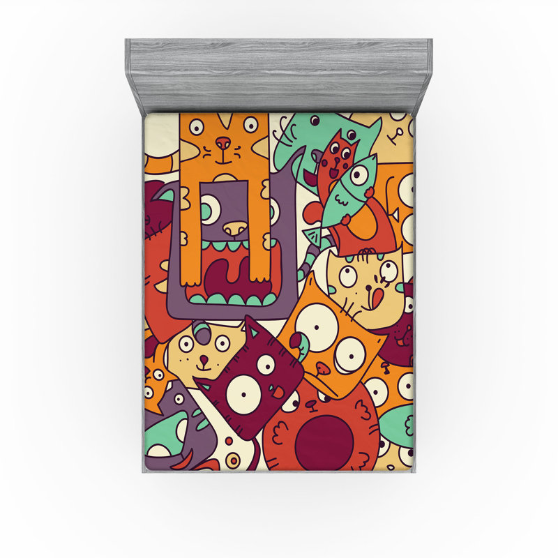 Ensemble de 2 drap-housse Ambesonne Urban Graffiti Doodle absurde multicolore, Drap-housse très grand californien