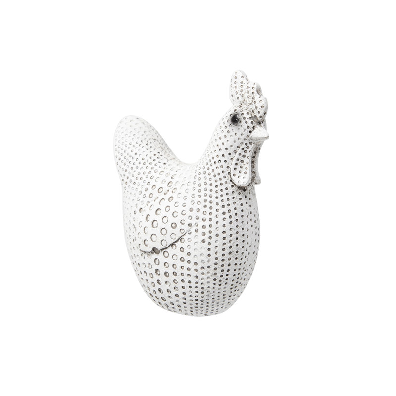 Decorative Ceramic Chicken Figurine with Textured Detailing., 4.75" H x 3.75" W x 2.25" D