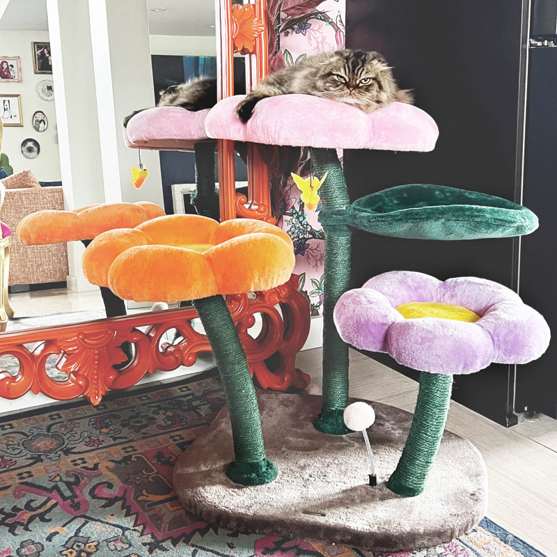 Blossom Cat Tree - Floral Design Multi-Level Climber with Sisal-Wrapped Posts, Cozy Resting Spots & Interactive Play Stations