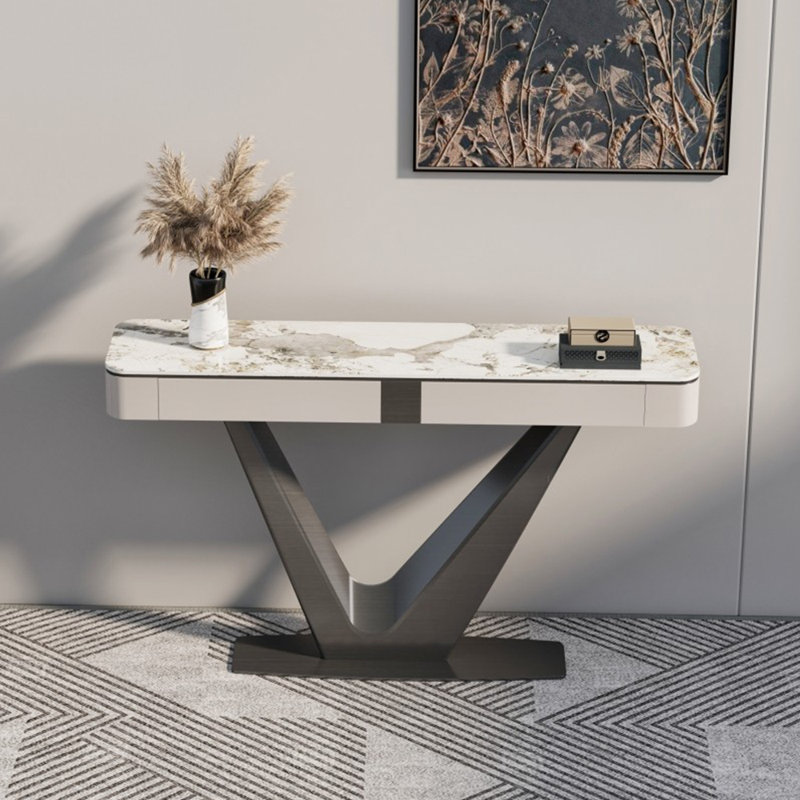 Console de luxe en pierre frittée de style italien, H 35 po x l 62,9 po x P 13,7 po